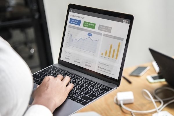 Businesswoman working on a laptop